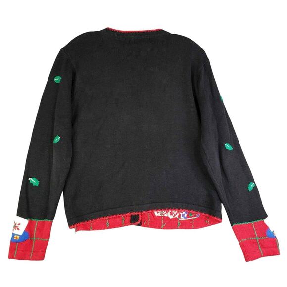 Vintage Paul Harris Cardigan Women's Medium Knit Christmas Black Sweater - Picture 3 of 11